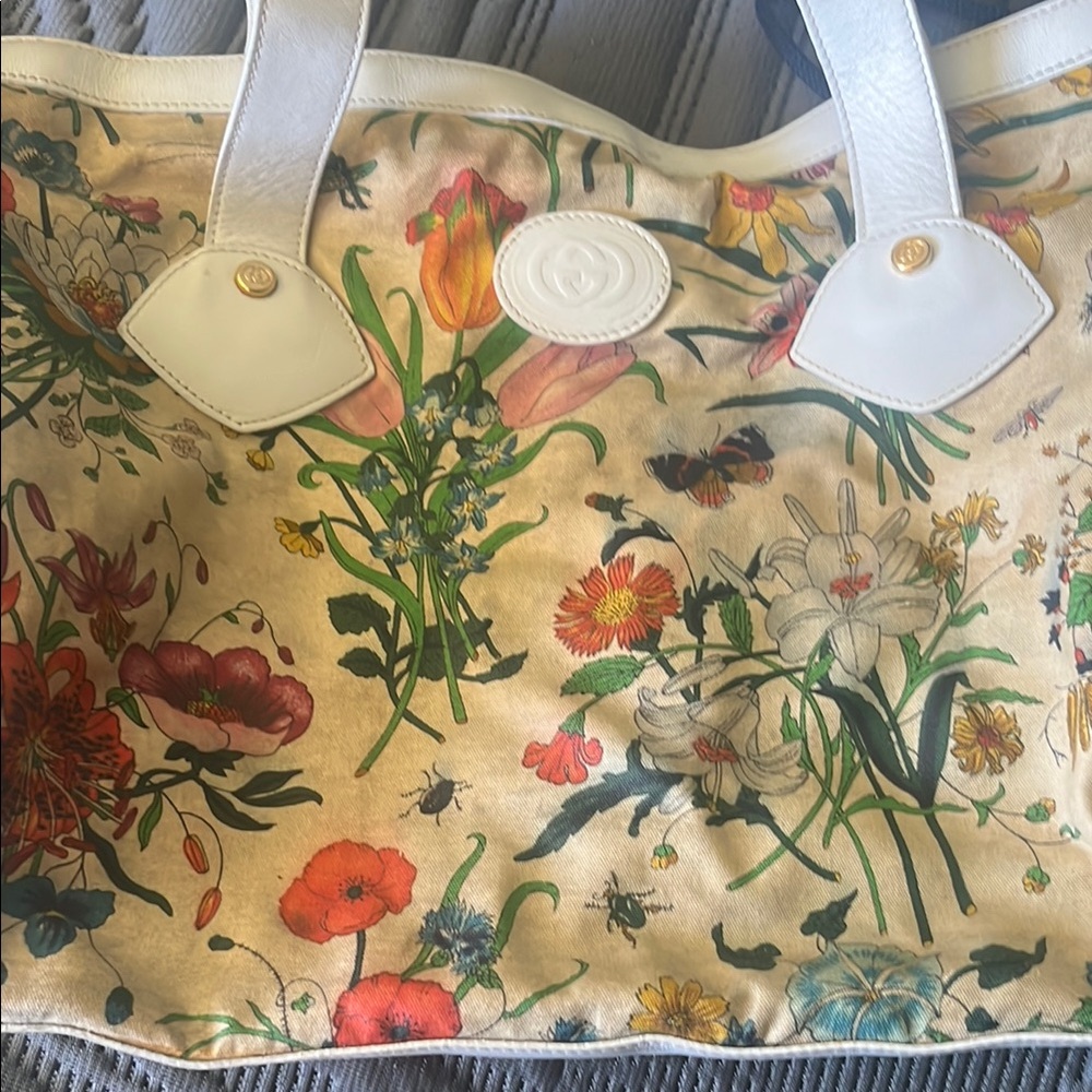 Gucci Floral Tote Bag with White Handles